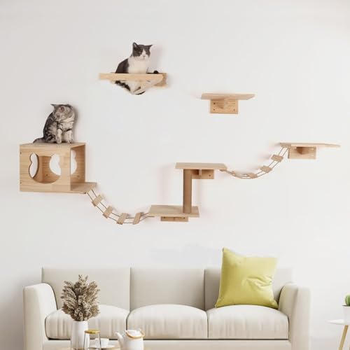 ZSXZCBDQ Katzentreppe–Katzen-Wandhängematte mit Sisal-Kratzbrücke – Kletterregale und Sitzstangen für Wohnungskatzen – Aktivitätsmöbel für die Wand von ZSXZCBDQ