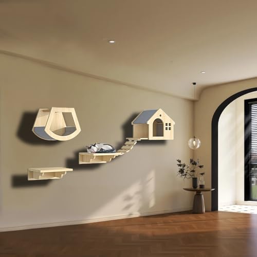 ZSXZCBDQ Katzentreppe Wand, Katzenwandmöbel, Katzenwandregale und -sitzstangen, Katzenkletterregale, Kratzbaum für Den Spielplatz, 5er-Sets(4pcs) von ZSXZCBDQ