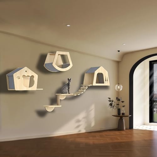 ZSXZCBDQ Katzentreppe Wand, Katzenwandmöbel, Katzenwandregale und -sitzstangen, Katzenkletterregale, Kratzbaum für Den Spielplatz, 5er-Sets(5pcs) von ZSXZCBDQ