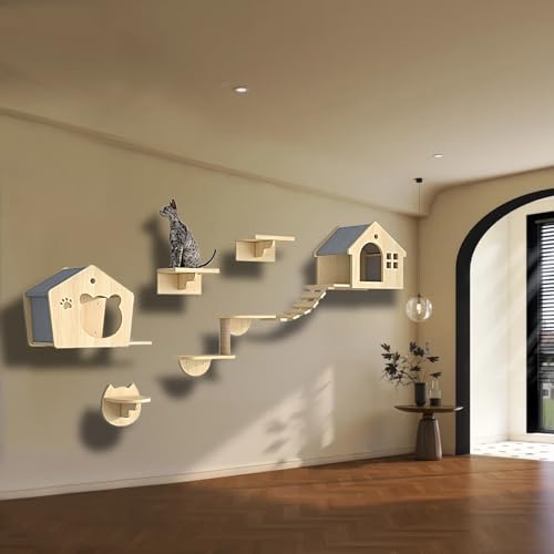 ZSXZCBDQ Katzentreppe Wand, Katzenwandmöbel, Katzenwandregale und -sitzstangen, Katzenkletterregale, Kratzbaum für Den Spielplatz, 5er-Sets(7pcs) von ZSXZCBDQ