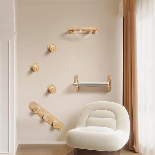 ZSXZCBDQ Katzentreppe Wand, Wand Montierte Katze-Hängematte – Original-Holzfarbe, Vorbohrset (Schrauben Inklusive), mit Abnehmbarer Matratze(6pcs2) von ZSXZCBDQ