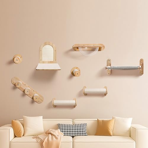 ZSXZCBDQ Katzentreppe Wand, Wand Montierte Katze-Hängematte – Original-Holzfarbe, Vorbohrset (Schrauben Inklusive), mit Abnehmbarer Matratze(8pcs) von ZSXZCBDQ