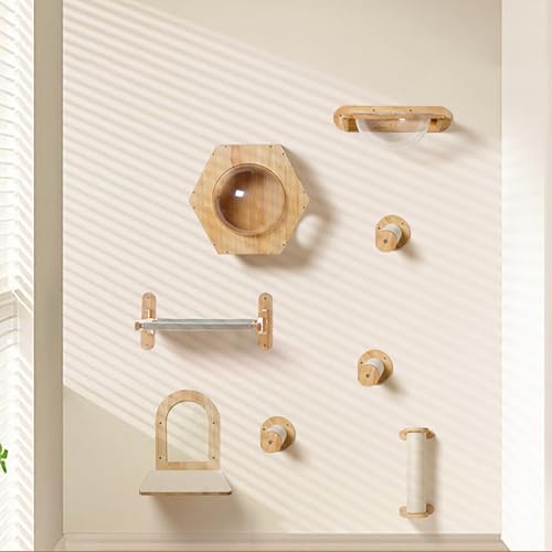 ZSXZCBDQ Katzentreppe Wand, Wand Montierte Katze-Hängematte – Original-Holzfarbe, Vorbohrset (Schrauben Inklusive), mit Abnehmbarer Matratze(8pcs2) von ZSXZCBDQ