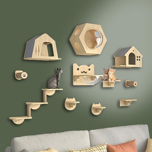 ZSXZCBDQ Katzenturm, Katzenspielturm, Kiefernholz, Möbelset, Regale und Sitzstangen für Die Wand, Kletterregal, Spielplatz, Kratzbaum(11pcs) von ZSXZCBDQ