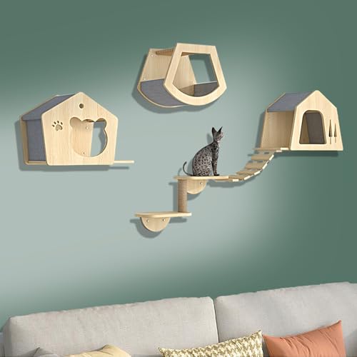 ZSXZCBDQ Katzenturm, Katzenspielturm, Kiefernholz, Möbelset, Regale und Sitzstangen für Die Wand, Kletterregal, Spielplatz, Kratzbaum(5pcs) von ZSXZCBDQ
