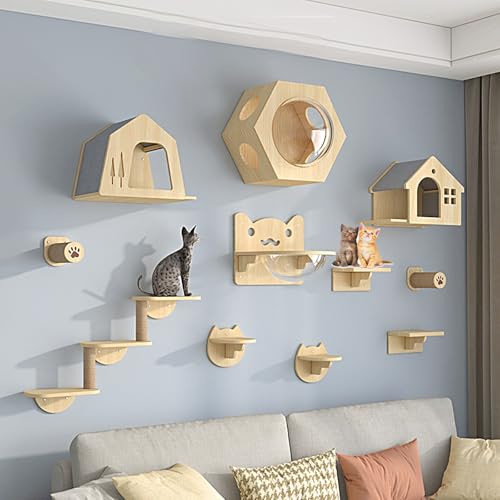 ZSXZCBDQ Katzenwandmöbel, Katzenkletterwand Set, Kätzchenbrücke, Sisal-Kratzbaum, Leiter & Plattform, Kätzchennterrasse(11pcs) von ZSXZCBDQ