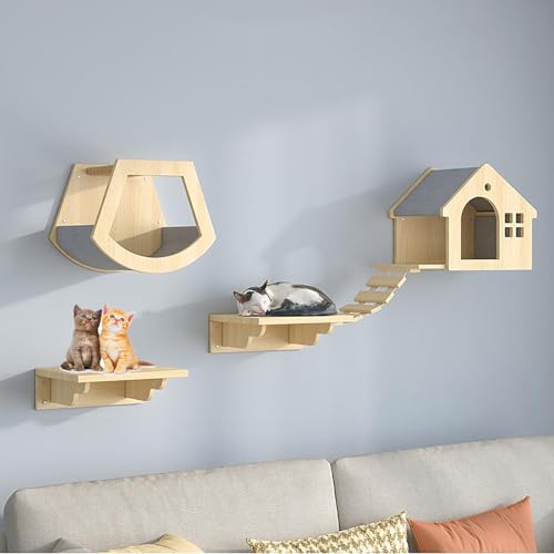 ZSXZCBDQ Katzenwandmöbel, Katzenkletterwand Set, Kätzchenbrücke, Sisal-Kratzbaum, Leiter & Plattform, Kätzchennterrasse(4pcs) von ZSXZCBDQ
