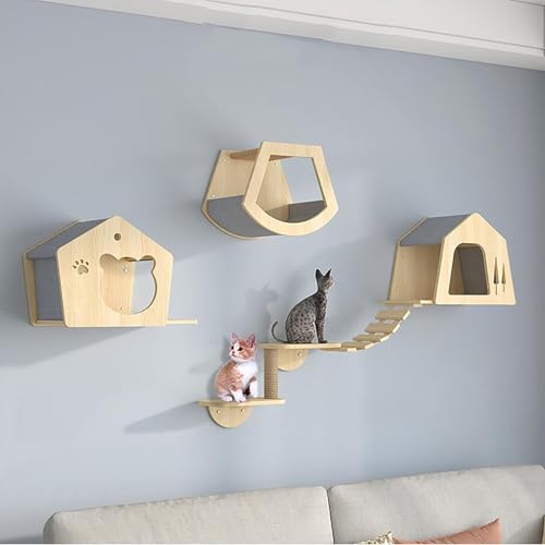 ZSXZCBDQ Katzenwandmöbel, Katzenkletterwand Set, Kätzchenbrücke, Sisal-Kratzbaum, Leiter & Plattform, Kätzchennterrasse(5pcs) von ZSXZCBDQ