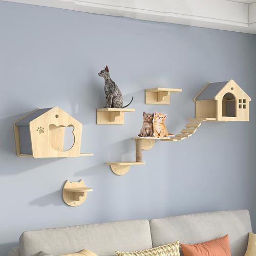 ZSXZCBDQ Katzenwandmöbel, Katzenkletterwand Set, Kätzchenbrücke, Sisal-Kratzbaum, Leiter & Plattform, Kätzchennterrasse(7pcs) von ZSXZCBDQ