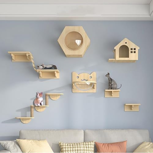 ZSXZCBDQ Katzenwandmöbel, Katzenkletterwand Set, Kätzchenbrücke, Sisal-Kratzbaum, Leiter & Plattform, Kätzchennterrasse(9pcs) von ZSXZCBDQ