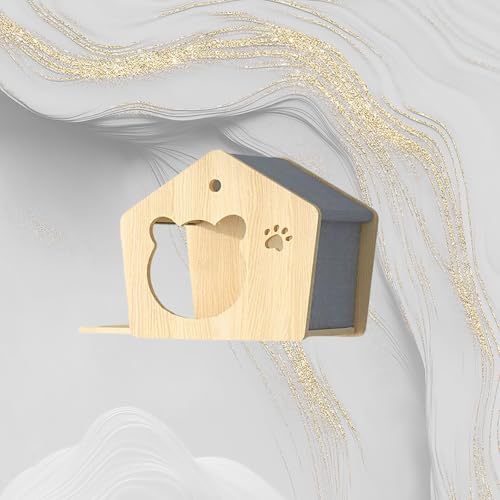 ZSXZCBDQ Katzenwandmöbel, Katzenregale und Sitzstangen für Die Wand, Kletterregal für Wohnungskatzen (Holz) mit Trapezförmigem Nest, Villa-Nest, Blattnest, Katzennest(45x30x35cm) von ZSXZCBDQ