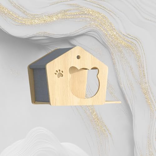 ZSXZCBDQ Katzenwandmöbel, Katzenregale und Sitzstangen für Die Wand, Kletterregal für Wohnungskatzen (Holz) mit Trapezförmigem Nest, Villa-Nest, Blattnest, Katzennest(45x30x35cm2) von ZSXZCBDQ