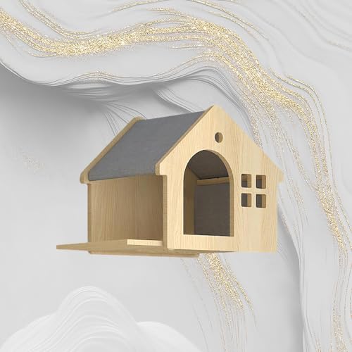 ZSXZCBDQ Katzenwandmöbel, Katzenregale und Sitzstangen für Die Wand, Kletterregal für Wohnungskatzen (Holz) mit Trapezförmigem Nest, Villa-Nest, Blattnest, Katzennest(45x30x35cm3) von ZSXZCBDQ