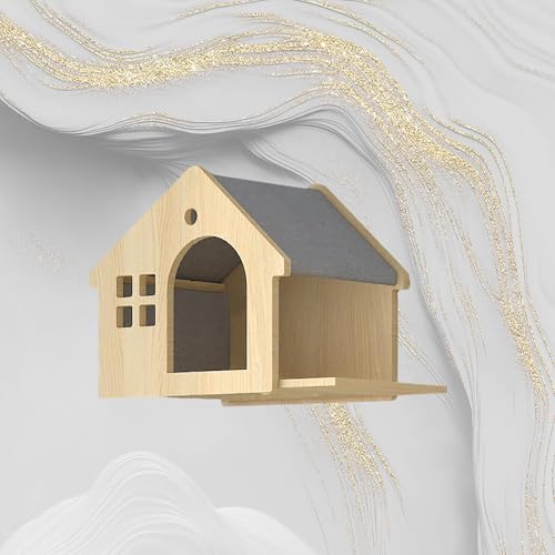 ZSXZCBDQ Katzenwandmöbel, Katzenregale und Sitzstangen für Die Wand, Kletterregal für Wohnungskatzen (Holz) mit Trapezförmigem Nest, Villa-Nest, Blattnest, Katzennest(45x30x35cm4) von ZSXZCBDQ