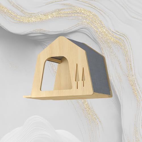ZSXZCBDQ Katzenwandmöbel, Katzenregale und Sitzstangen für Die Wand, Kletterregal für Wohnungskatzen (Holz) mit Trapezförmigem Nest, Villa-Nest, Blattnest, Katzennest(45x30x35cm5) von ZSXZCBDQ