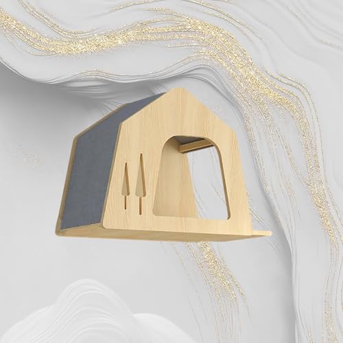 ZSXZCBDQ Katzenwandmöbel, Katzenregale und Sitzstangen für Die Wand, Kletterregal für Wohnungskatzen (Holz) mit Trapezförmigem Nest, Villa-Nest, Blattnest, Katzennest(45x30x35cm6) von ZSXZCBDQ
