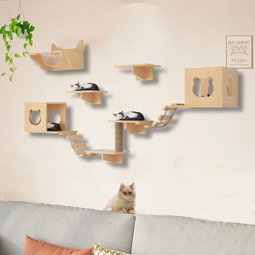 ZSXZCBDQ Katzenwandmöbel, mit Katzenleiter, Sechseckiger Raumkapsel, Horizontaler Raumkapsel, Sisalsäule, Sprungplattform, Katzenkopfsäule, Katzenbett(10pcs) von ZSXZCBDQ