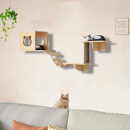 ZSXZCBDQ Katzenwandmöbel, mit Katzenleiter, Sechseckiger Raumkapsel, Horizontaler Raumkapsel, Sisalsäule, Sprungplattform, Katzenkopfsäule, Katzenbett(5pcs) von ZSXZCBDQ