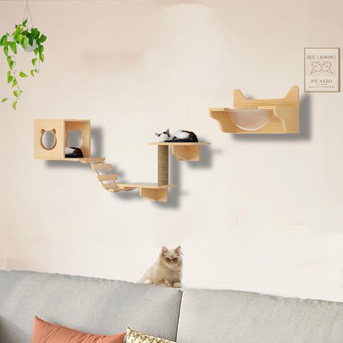 ZSXZCBDQ Katzenwandmöbel, mit Katzenleiter, Sechseckiger Raumkapsel, Horizontaler Raumkapsel, Sisalsäule, Sprungplattform, Katzenkopfsäule, Katzenbett(6pcs) von ZSXZCBDQ