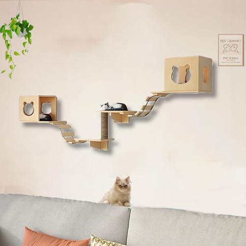 ZSXZCBDQ Katzenwandmöbel, mit Katzenleiter, Sechseckiger Raumkapsel, Horizontaler Raumkapsel, Sisalsäule, Sprungplattform, Katzenkopfsäule, Katzenbett(7pcs) von ZSXZCBDQ