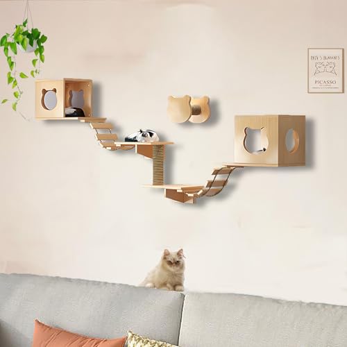 ZSXZCBDQ Katzenwandmöbel, mit Katzenleiter, Sechseckiger Raumkapsel, Horizontaler Raumkapsel, Sisalsäule, Sprungplattform, Katzenkopfsäule, Katzenbett(8pcs) von ZSXZCBDQ