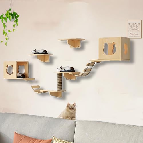 ZSXZCBDQ Katzenwandmöbel, mit Katzenleiter, Sechseckiger Raumkapsel, Horizontaler Raumkapsel, Sisalsäule, Sprungplattform, Katzenkopfsäule, Katzenbett(9pcs) von ZSXZCBDQ