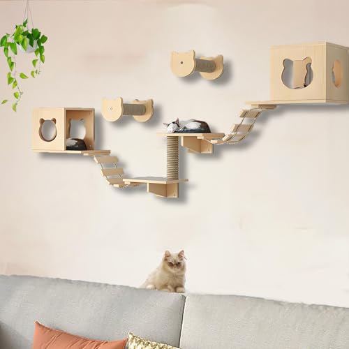 ZSXZCBDQ Katzenwandmöbel, mit Katzenleiter, Sechseckiger Raumkapsel, Horizontaler Raumkapsel, Sisalsäule, Sprungplattform, Katzenkopfsäule, Katzenbett(9pcs1) von ZSXZCBDQ