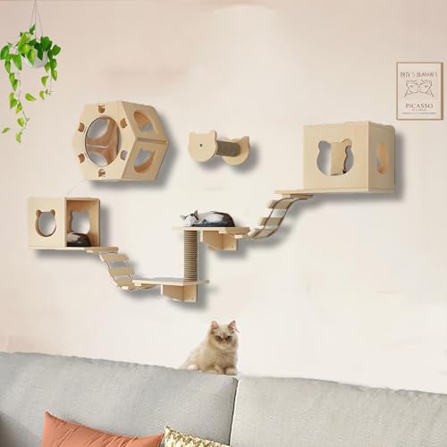 ZSXZCBDQ Katzenwandmöbel, mit Katzenleiter, Sechseckiger Raumkapsel, Horizontaler Raumkapsel, Sisalsäule, Sprungplattform, Katzenkopfsäule, Katzenbett(9pcs2) von ZSXZCBDQ