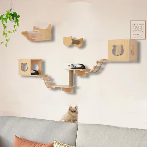 ZSXZCBDQ Katzenwandmöbel, mit Katzenleiter, Sechseckiger Raumkapsel, Horizontaler Raumkapsel, Sisalsäule, Sprungplattform, Katzenkopfsäule, Katzenbett(9pcs3) von ZSXZCBDQ