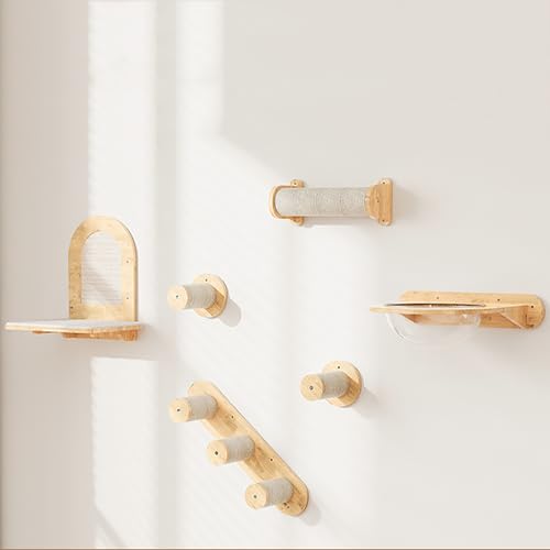 ZSXZCBDQ Kletterwand Katzen,Katzen Wandelemente, Katzenwandregale aus Holz, 20 Kg Tragkraft, 4 Konfigurierbare Sets mit Schrauben und Dehndübeln(6pcs) von ZSXZCBDQ