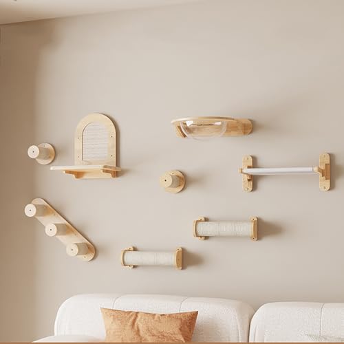 ZSXZCBDQ Kletterwand Katzen,Katzen Wandelemente, Katzenwandregale aus Holz, 20 Kg Tragkraft, 4 Konfigurierbare Sets mit Schrauben und Dehndübeln(8pcs) von ZSXZCBDQ