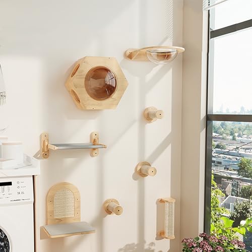 ZSXZCBDQ Kletterwand Katzen,Katzen Wandelemente, Katzenwandregale aus Holz, 20 Kg Tragkraft, 4 Konfigurierbare Sets mit Schrauben und Dehndübeln(8pcs2) von ZSXZCBDQ