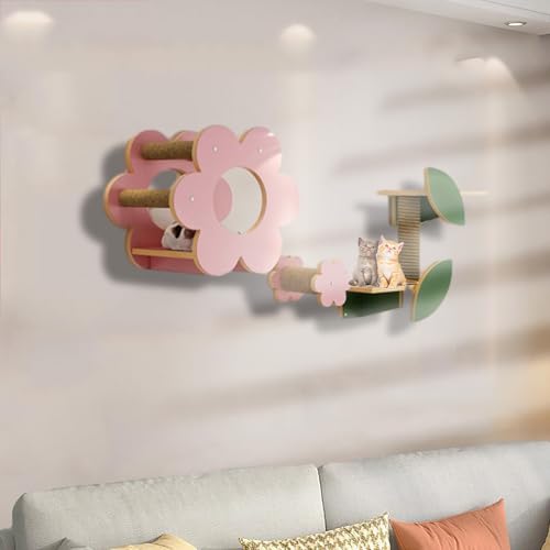 ZSXZCBDQ Kletterwand Katzen Katzentreppe, Klettergerüst für Wohnungskatzen, Katzenspielplatz, Katzenklettern, Katzenbett mit Blumenmotiv, Kratzbaum, Plattform(5PCS) von ZSXZCBDQ