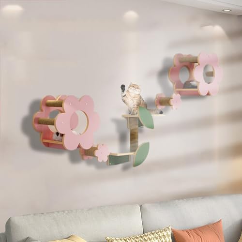 ZSXZCBDQ Kletterwand Katzen Katzentreppe, Klettergerüst für Wohnungskatzen, Katzenspielplatz, Katzenklettern, Katzenbett mit Blumenmotiv, Kratzbaum, Plattform(6PCS) von ZSXZCBDQ
