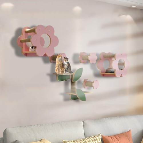 ZSXZCBDQ Kletterwand Katzen Katzentreppe, Klettergerüst für Wohnungskatzen, Katzenspielplatz, Katzenklettern, Katzenbett mit Blumenmotiv, Kratzbaum, Plattform(7PCS) von ZSXZCBDQ