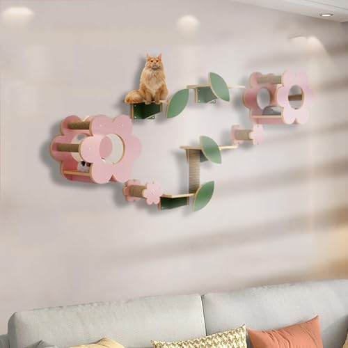ZSXZCBDQ Kletterwand Katzen Katzentreppe, Klettergerüst für Wohnungskatzen, Katzenspielplatz, Katzenklettern, Katzenbett mit Blumenmotiv, Kratzbaum, Plattform(8PCS) von ZSXZCBDQ
