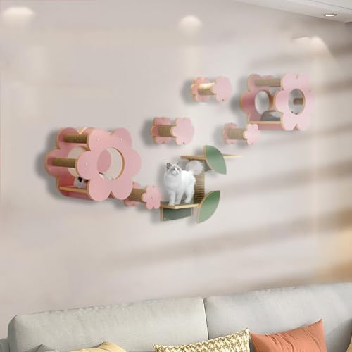 ZSXZCBDQ Kletterwand Katzen Katzentreppe, Klettergerüst für Wohnungskatzen, Katzenspielplatz, Katzenklettern, Katzenbett mit Blumenmotiv, Kratzbaum, Plattform(9PCS) von ZSXZCBDQ
