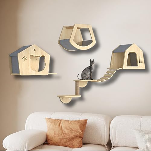 ZSXZCBDQ Kletterwand Katzen Set, Katzen Katzentreppe Wand, DIY-Katzenwand-Spielplatz, Holzkletterwand mit Kratzbaum, 8 Kg Extrem Belastbar – Exklusiv für Katzen(5pcs) von ZSXZCBDQ