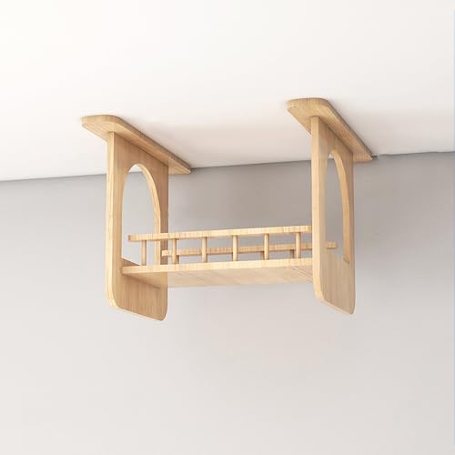 ZSXZCBDQ Kratzwand für Katzen aus Neuseelandkiefer mit Hängebrücke und Glassteg, Katzenwandmöbel und Regale zum Klettern, Deckenmontage, 10 Kg Tragkraft(50 * 45 * 35) von ZSXZCBDQ
