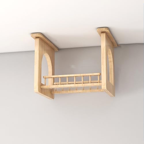 ZSXZCBDQ Kratzwand für Katzen aus Neuseelandkiefer mit Hängebrücke und Glassteg, Katzenwandmöbel und Regale zum Klettern, Deckenmontage, 10 Kg Tragkraft(50 * 45 * 35/2) von ZSXZCBDQ