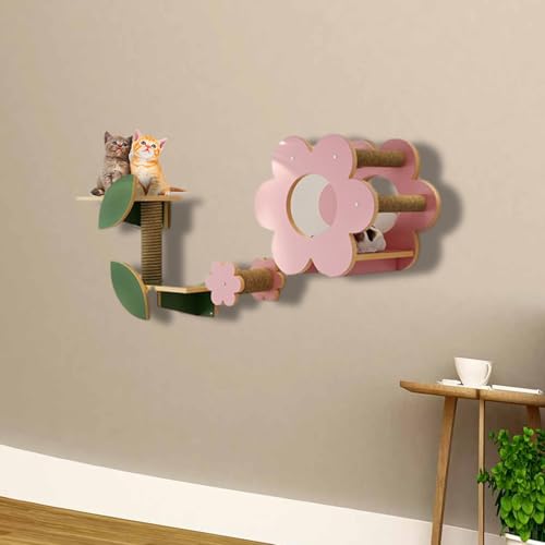 ZSXZCBDQ Wand Katzenmöbel, Katzen Kletterwand, Katzenhaus Indoor, Katzen Kletterwand Set, Eck-Katzenwandregal, mit Sisal-Kratzseil, Sitzmöbel(5PCS) von ZSXZCBDQ