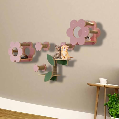 ZSXZCBDQ Wand Katzenmöbel, Katzen Kletterwand, Katzenhaus Indoor, Katzen Kletterwand Set, Eck-Katzenwandregal, mit Sisal-Kratzseil, Sitzmöbel(7PCS) von ZSXZCBDQ