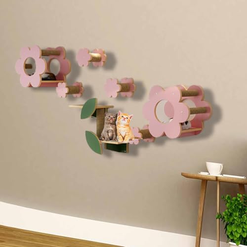 ZSXZCBDQ Wand Katzenmöbel, Katzen Kletterwand, Katzenhaus Indoor, Katzen Kletterwand Set, Eck-Katzenwandregal, mit Sisal-Kratzseil, Sitzmöbel(9PCS) von ZSXZCBDQ