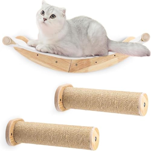 ZSXZCBDQ Wandmontiertes Katzenkletterregal aus Massivholz mit Gemütlicher Sitzstange und Sisal-Kratzbäumen – Katzenmöbel für Hauskatzen und Katzenpensionen von ZSXZCBDQ