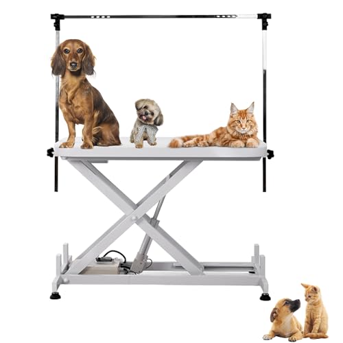 Professioneller Pflegetisch für Hunde, Katzen, Haustiere, mit 3 Schnüren, Tragkraft verstellbare Arme, höhenverstellbar, elektrisch, Platte mit Licht, robust, rutschfeste Haken, 150 kg von ZStyle
