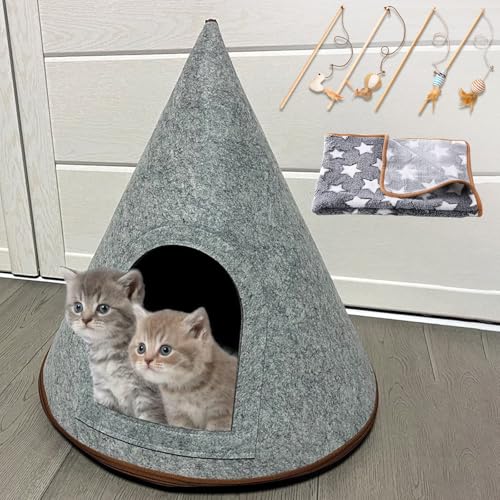 Filzzelt, Katzenbett, Nest, abriebfest, für drinnen und draußen, halbgeschlossenes Katzen- und Hundehaus, 4 Katzenspielzeuge, 1 Haustierdecke Filzzelt, Katzenbett, Nest, abriebfest, für drinnen und draußen, halbgeschlossenes Katzen- und Hundehaus, 4 Katzenspielzeuge, 1 Haustierdecke von ZTIKSNYU
