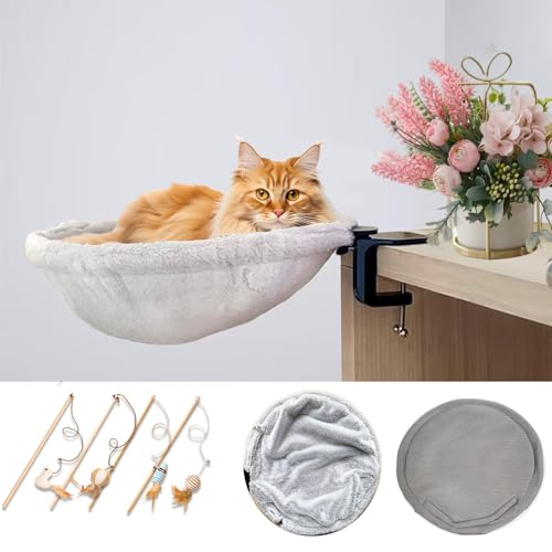 ZTIKSNYU Katzen Hängematte Bett katzenkorb zum schlafen Flauschiges Schreibtisch Katzenbett gepolstert für Katze und Welpen 45x45cm Bring 1 Katzendecke mit 2 Katzenspielzeug belastbar bis 22 kg von ZTIKSNYU