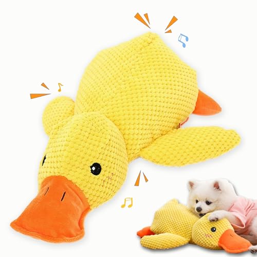 ZTZHYZR Anti Stress Ente, Gelbe Anti Stress Ente Hund Plüsch Quietschend Interaktives Stabiles Kauspielzeug für Hund Anti Stress Spielzeug, für Kleine Hund und Welpen (M: 32 cm) von ZTZHYZR