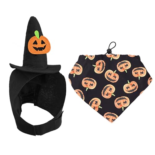 Gruseliges Hundekostüm, Hut und Halstuch, bequemes Halloween-Party-Outfit, Zubehör für kleine Rassen, Urlaub, Verkleidung, Halloween, Hundehut, Bandanas-Set von ZUJIABAO