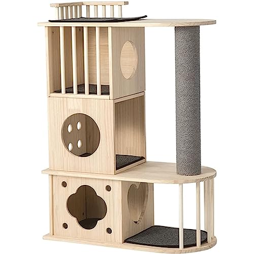 Kratzsäulen Mehrstufiger Kratzbaum-Klettergerüst, einfacher Katzenturm aus Holz, integrierter Katzen-Klettergerüst, Katzen-Sisal-Kratzbäume Gemütlich von ZUMAHA